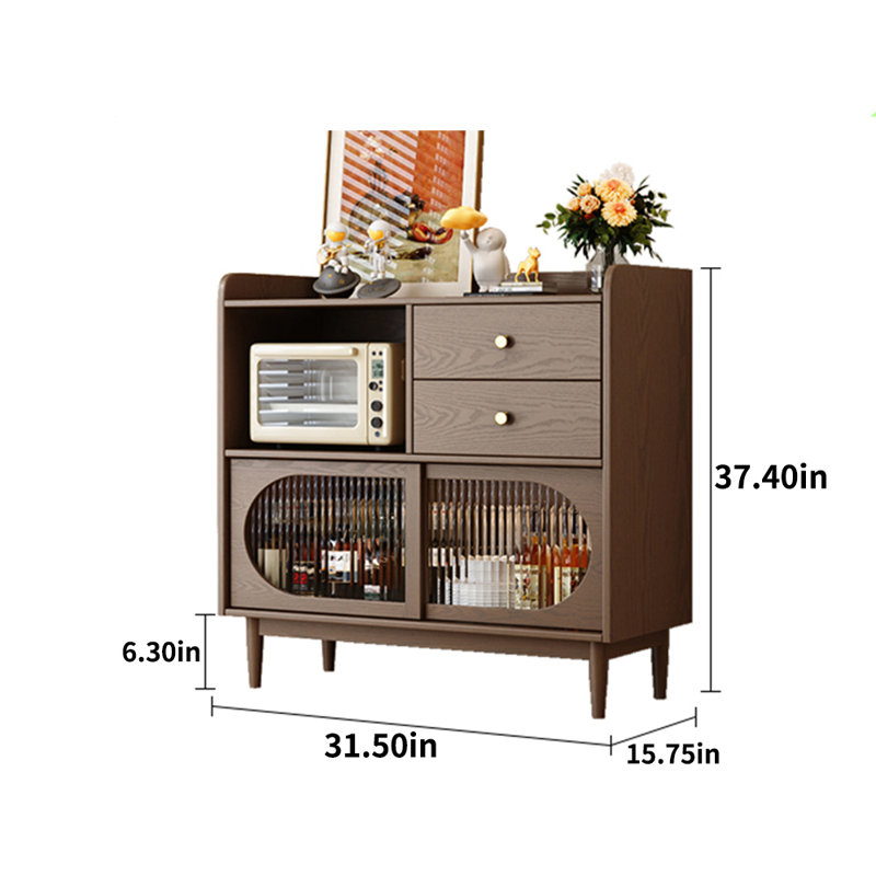 Solid Wood Storage Side Cabinet Storage Cabinet Solid Wood Accent Cabinet, 37.4" H x 31.5" W x 15.75" D, Walnut