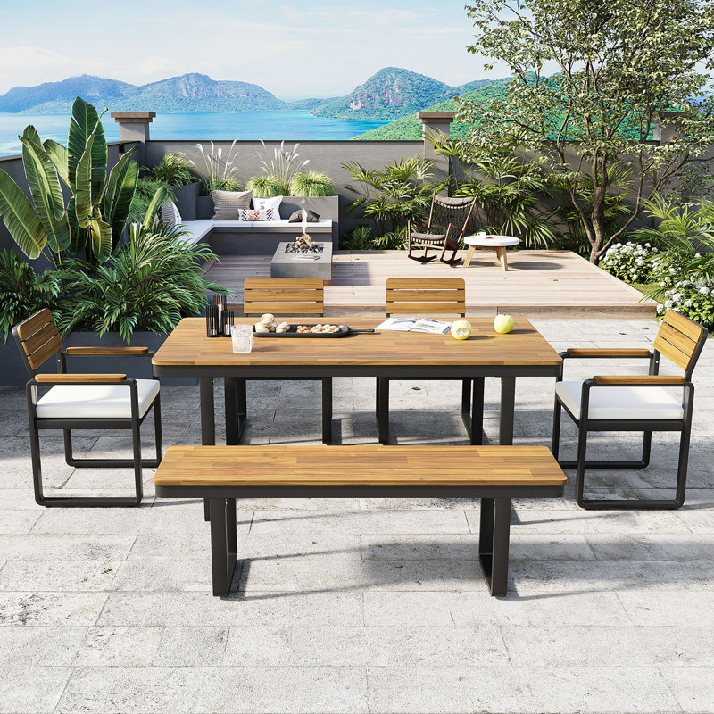 Ensemble de salle à manger 6 pièces en bois d'acacia, Beige