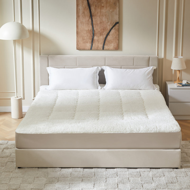 Reversible Fleece Fabric Soft Mattress Topper Machine Washable Two-Sides Mattress Pad, Off-White, Full 