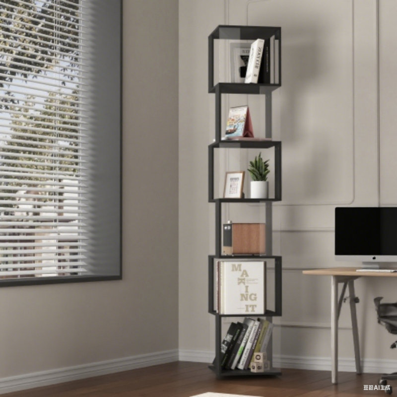 6 Tier Rotating Bookshelf, Floor Rack Simple Bookcase With Acrylic Plate Student Multi-Function Creative Bookshelf For Living Room With Anti-Toppling Base