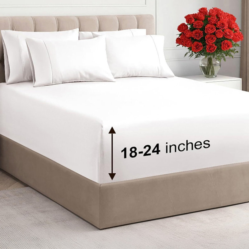 6 Piece Extra Deep Pocket Sheet Set, Cooling & Breathable Bed Sheets, Soft Hotel Luxury Bedding, Fits 18–24 Inch Mattress
