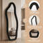 2-in-1 Artsy Wavy Velvet Full Length Dressing Mirror with U-Shaped Stand, Freestanding & Wall-Mounted Fluffy Asymmetrical Floor Mirror, Black, Gold & White-2080905446-2080905440