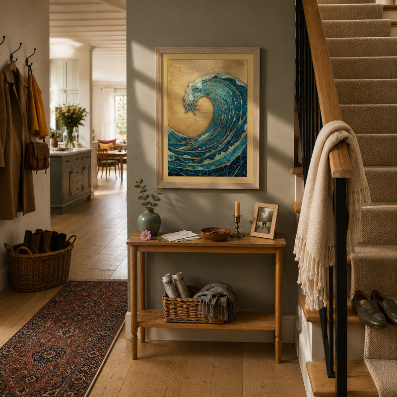 Cresting Wave Coastal - Framed Print, Oak, A4 - 29.7 x 21.0 cm