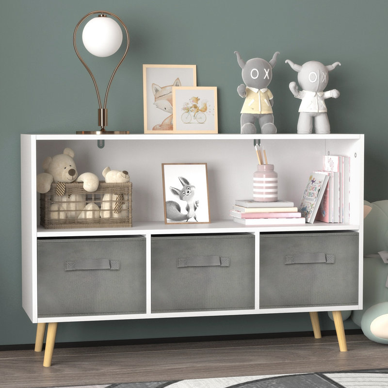 35.41'' Toy Box Toy Chest Kids Toy Storage Lego Storage Toy Storage for Living Room Toy Organizer, White/Gray