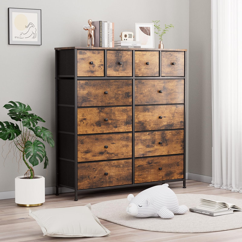 Fabric chest of drawers, storage cabinet, sideboard for living room with 12 fabric drawers, chest of drawers for bedroom or hallway, chest of drawers for kitchen, office, hallway, or bedroom