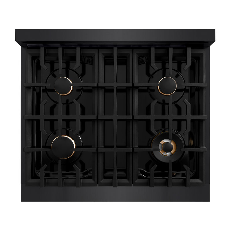 ZLINE Autograph 30" Classic Dual Fuel Range w/ 4 Burners & Matte Black Accents, Black Stainless Steel/Champagne Bronze