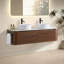 Meuble-lavabo double lavabo incurvé Erba, fini noyer