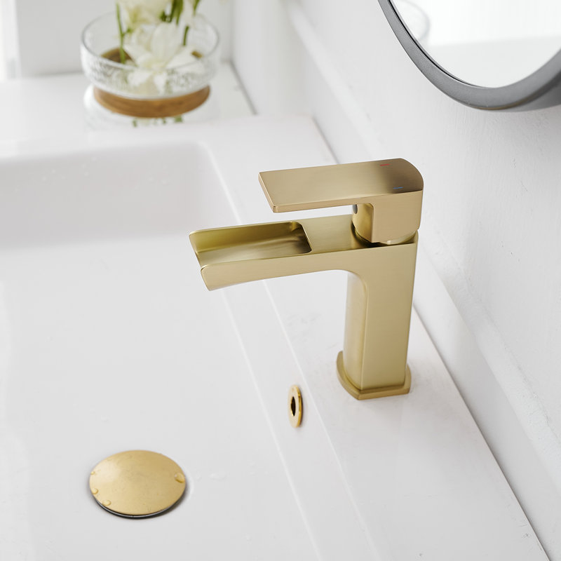 Single-Hole Single-handle Bathroom Faucet with Drain Assembly, Brushed Gold
