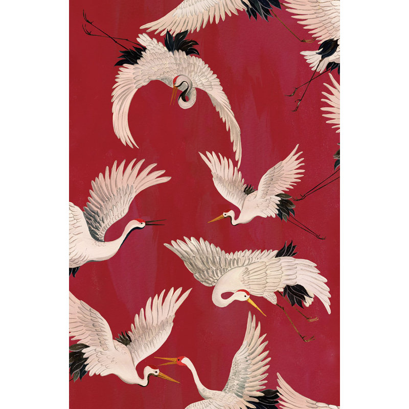 Papier peint texturé Cranes In Flight Pi., Rouge