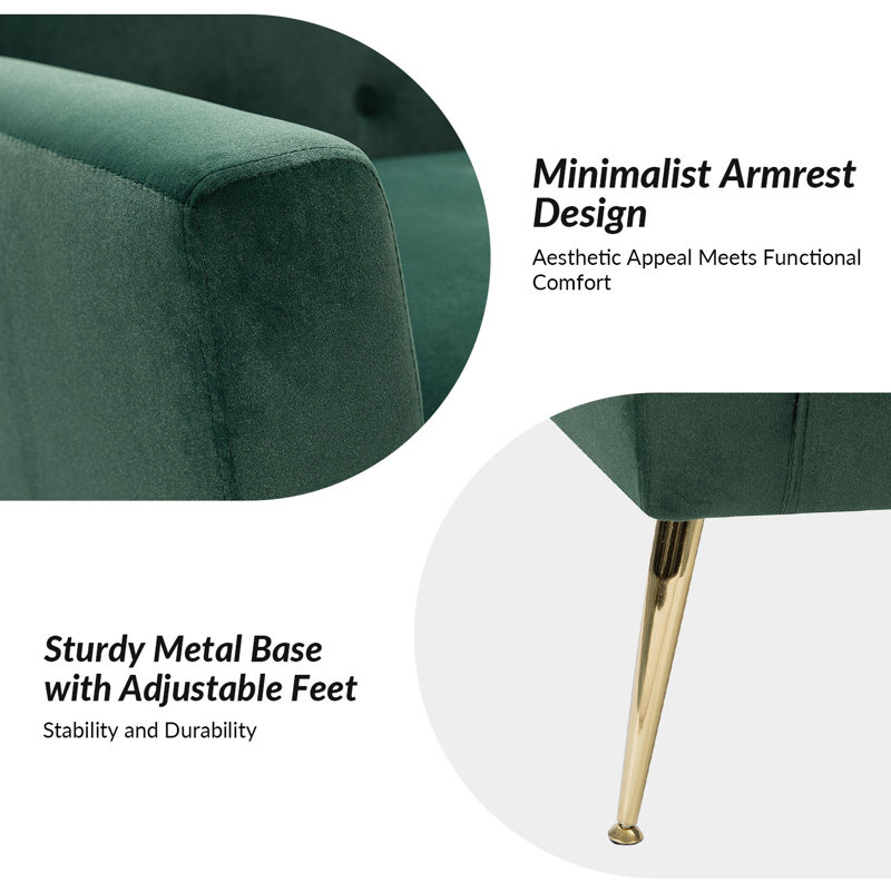 Thaddeus Velvet Upholstered Accent Chair with Metal Base, Green Velvet