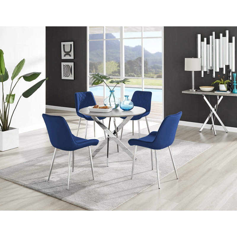 4 - Person Dining Set, 75 x 100 x 100cm, Silver, Navy/Silver