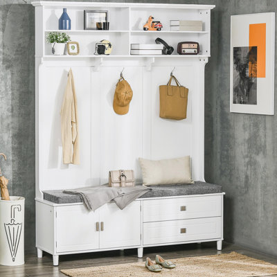 Derdine Hall Tree 59.11'' Wide with Bench and Shoe Storage Hall Tree With Storage Entryway