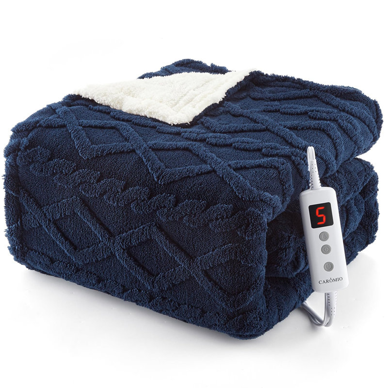 Heated Sherpa Blanket with 10 Heat Settings and Adjustable Auto Shut-Off, 72*84 inches, Navy