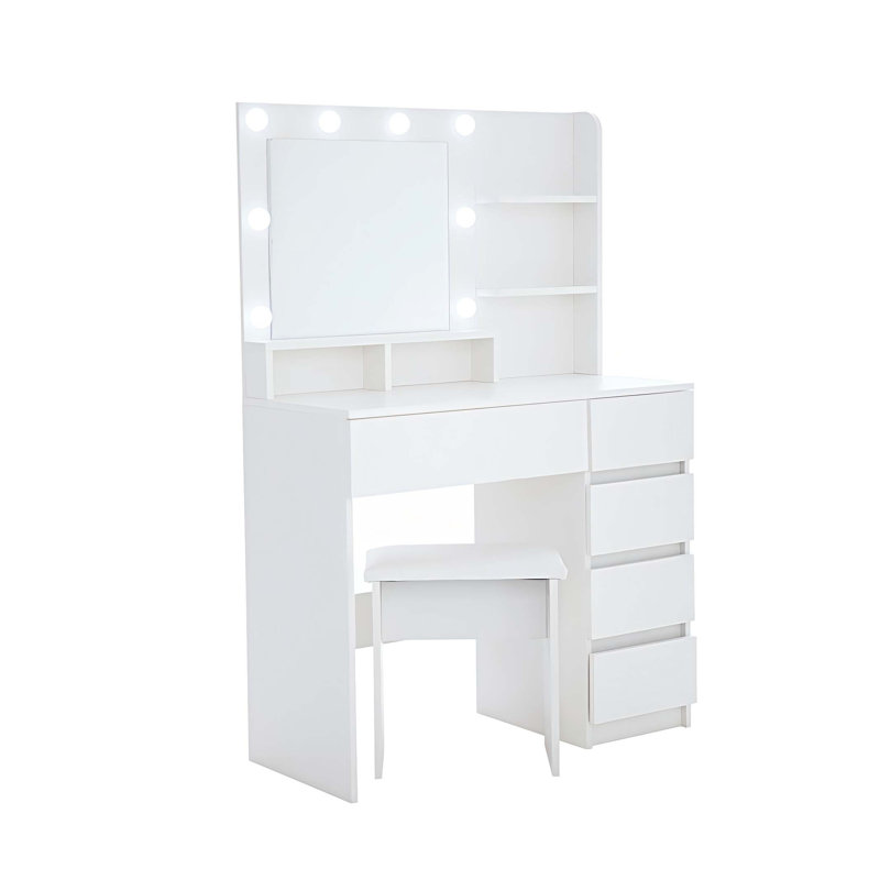 Coiffeuse, ensemble de coiffeuse avec miroir et lumière, beaucoup de rangement pour coiffeuse avec multiprise, 3 modes d'éclairage avec luminosité réglable