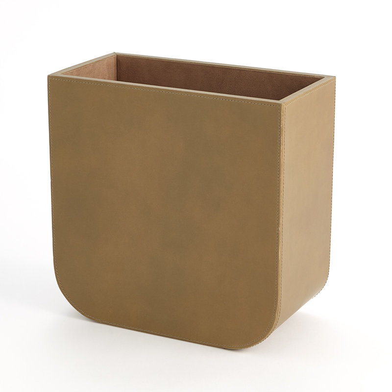 Radius Edge Leather Wastebasket, Light Brown