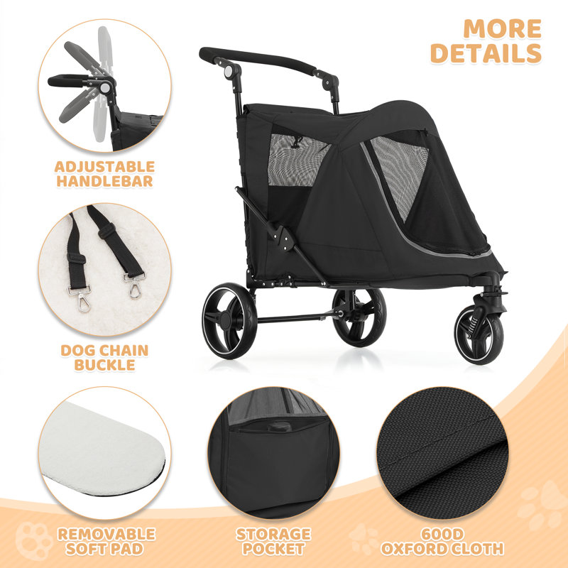Foldable Pet Stroller for Small & Medium Dogs and Cats 3-Wheel Dog Stroller with 9 Angles Adjustable Handlebar , Black