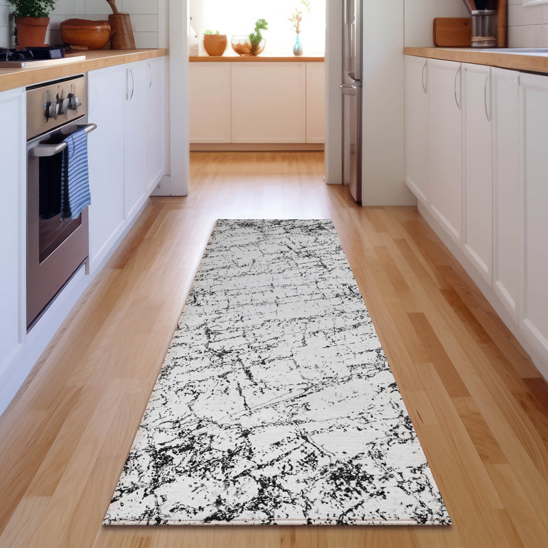 Tapis noir Cerrito AMF606 lavable à la machine de qualité supérieure, Tapis de couloir 2 pi 3 po x 7 pi 6 po