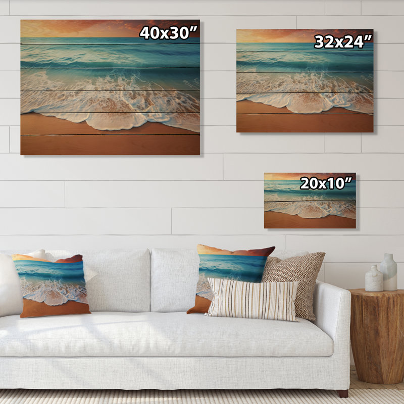 Paysage côtier, vibrations sur bois, H 24 po x l 32 po x P 0,78 po