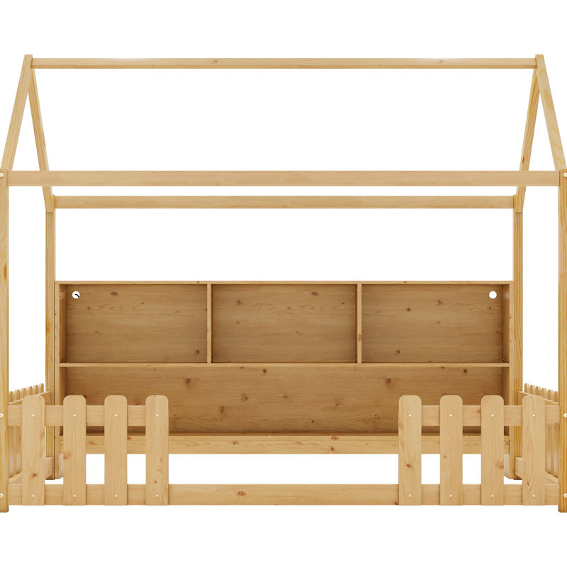 Lit simple avec toit et rangement pour livres - Design inspirant, Naturel