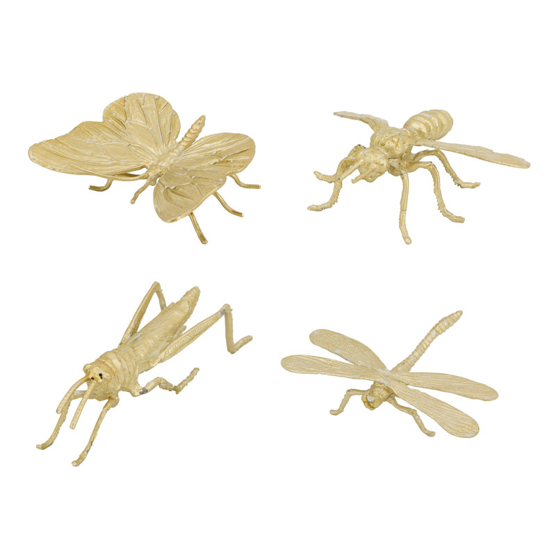 Cast Iron Insect Decorations - Set of 4 - 3.5" x 4.5" x 2" - Gold
