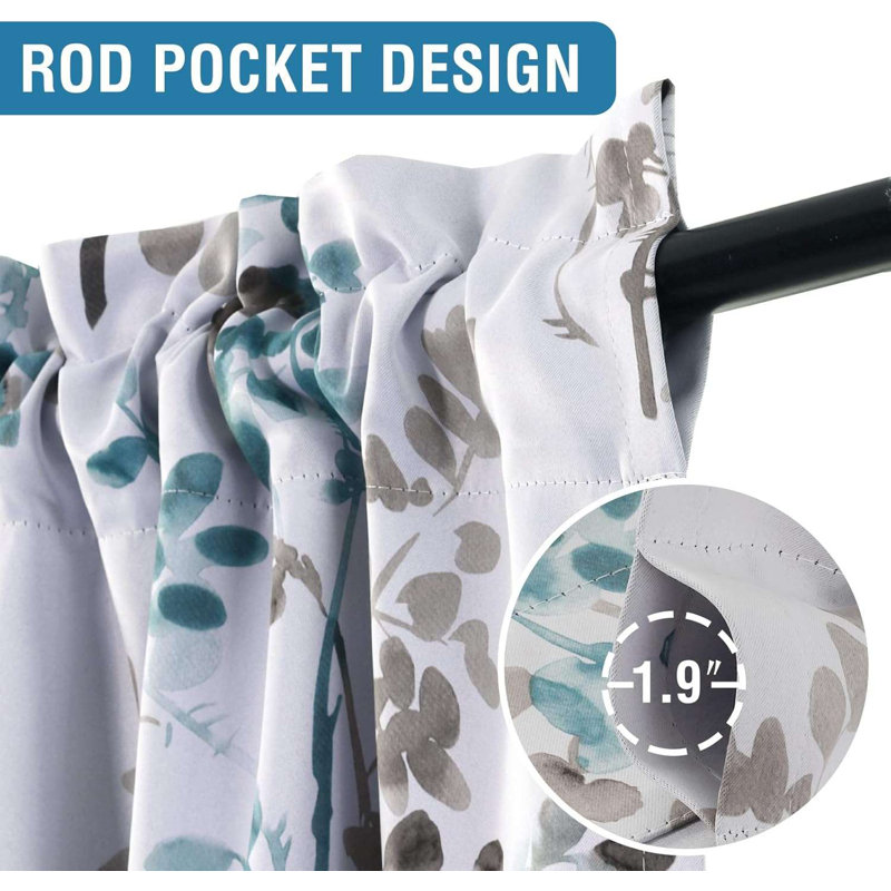 Valance for Kitchen Windows/Living Room/Bedroom Blackout Rod Pocket Valance Curtains, 2 Panels, Gray/Teal