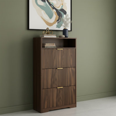 Entryway Shoe Cabinet With Two Flip-top Drawers