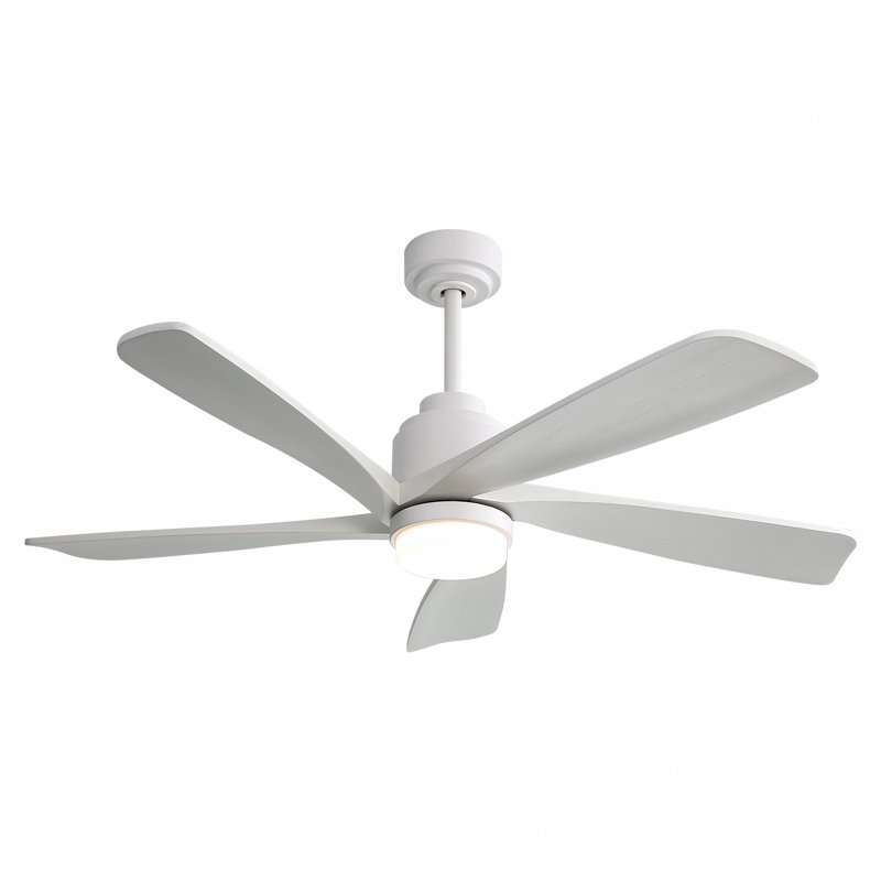 Ventilateur de plafond 52 pouces avec lumière à DEL à intensité variable et 5 pales en bois massif
