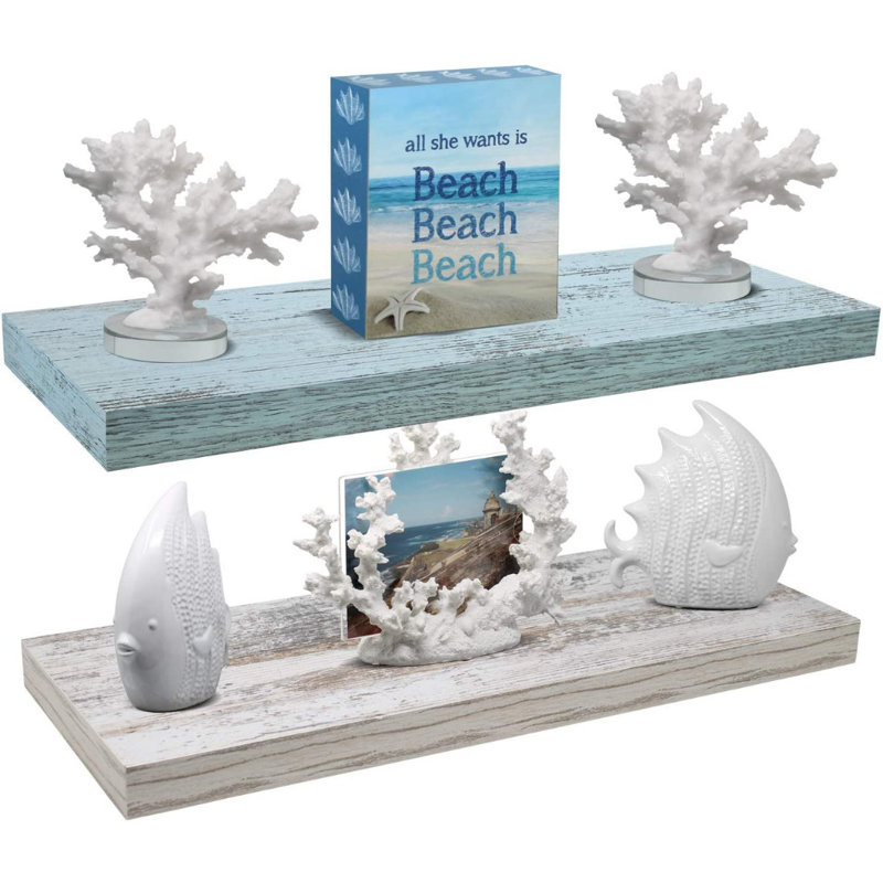 Rustic Blue and White Wood Floating Wall Shelves