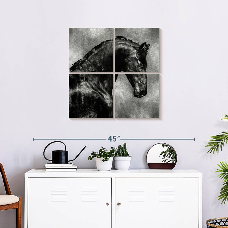 Brampt Black Stallion On Silver, 26" H x 26" W