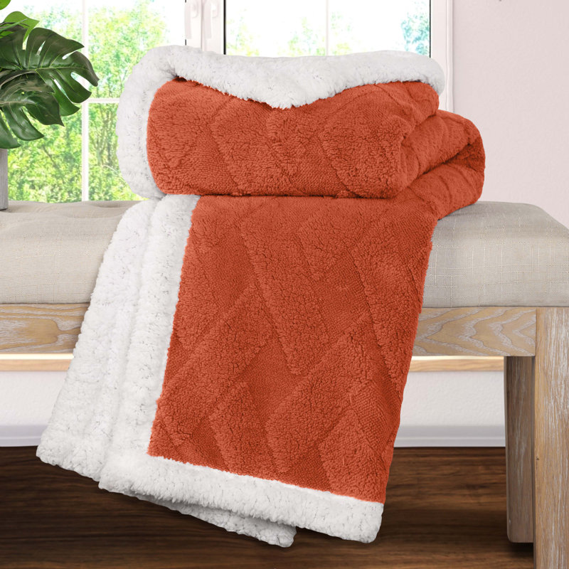 Rust Fleece and Sherpa Reversible Throw Blanket