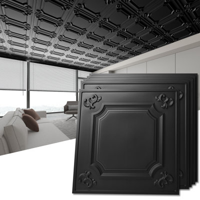 2 Ft. x 2 Ft. Glue-Up or Drop-in PVC Ceiling Tile for Home,Office,48-Pack,192 Sq.Ft./Box