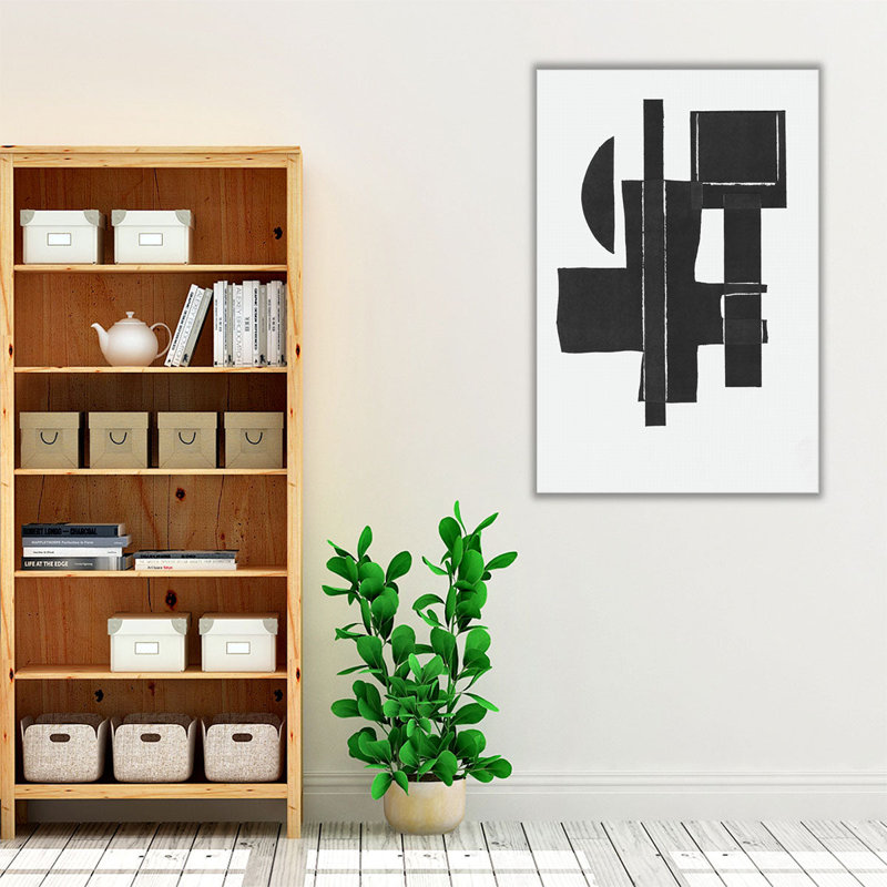 Peinture abstraite en noir et blanc | Impressions géométriques | Gizmo I noir et blanc, H 30 po x l 20 po
