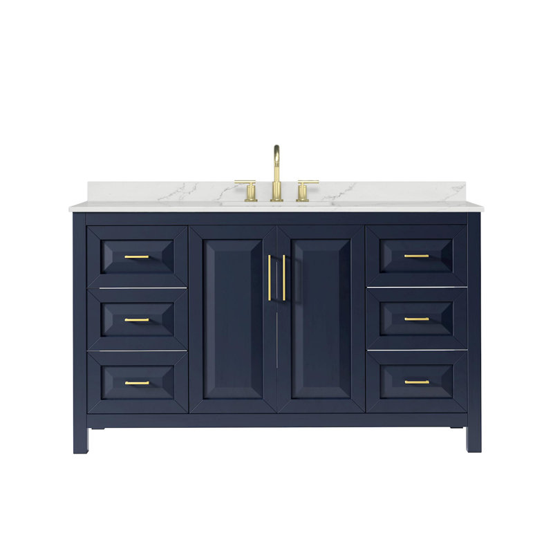 Daria 60 in. Vanity, Giotto Quartz, Blue, Brushed Gold