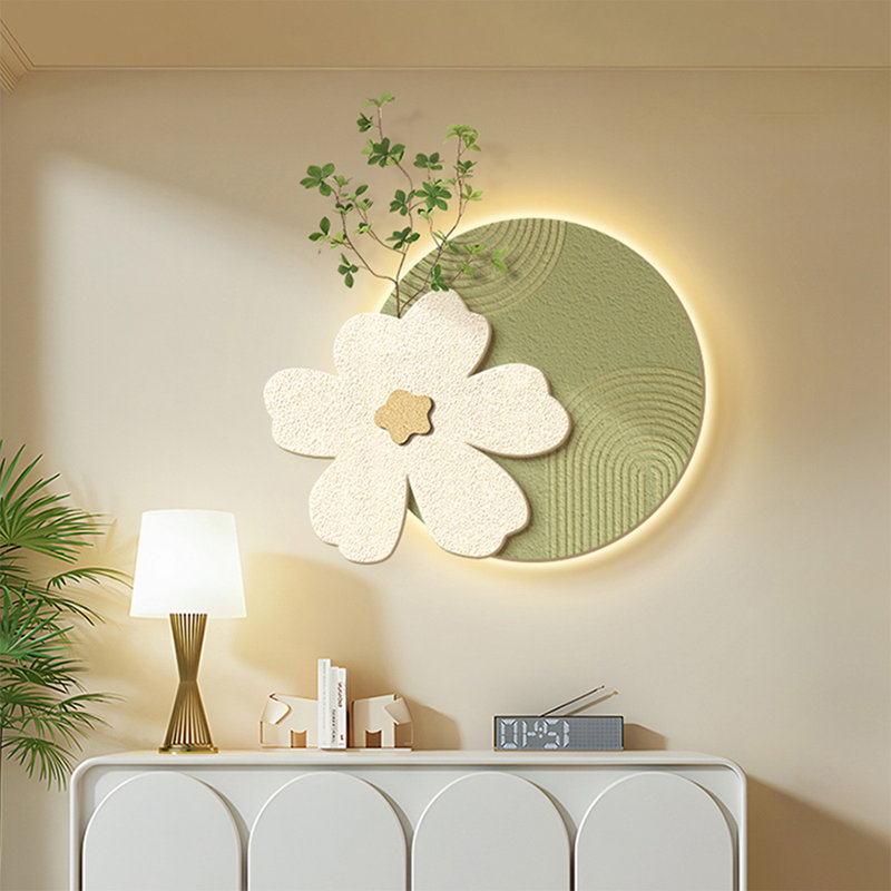 Peintures décoratives de style crème pour restaurant - plantes vertes nordiques - décorations murales de fond de salle à manger - peintures murales grès tridimensionnelles haut de gamme