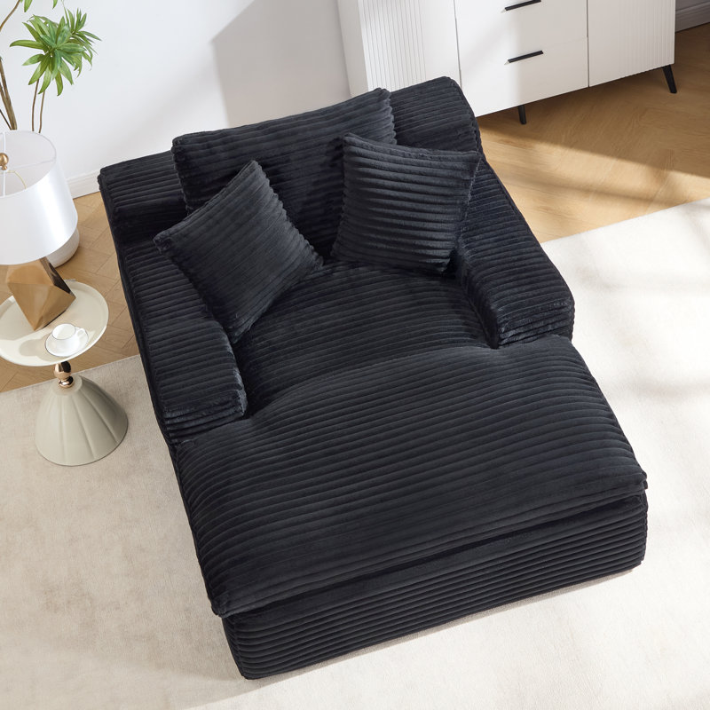 Chaise longue rembourrée 67 po avec coussin supérieur amovible, Noir