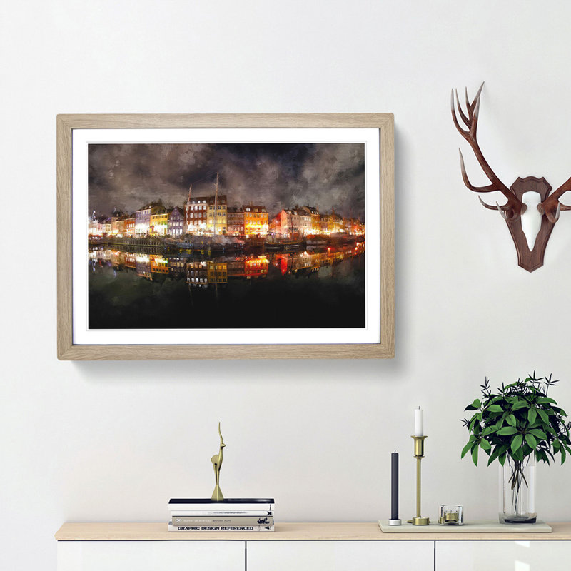 Nyhavn Canal in Denmark - Picture Frame Graphic Art Print, Oak Framed, 62cm H x 87cm W x 2cm D