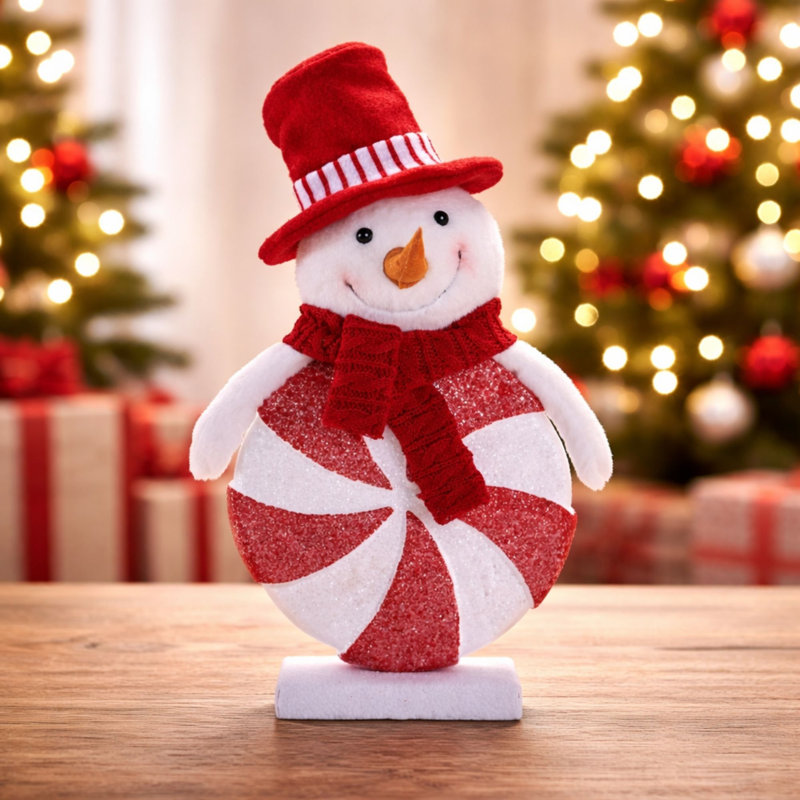 Figurine bonhomme de neige avec chapeau rouge
