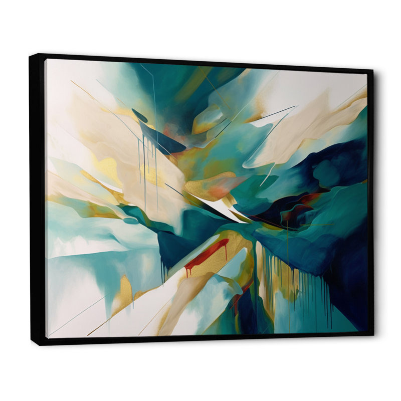 Crème et vert harmonique Convergence II, reproduction d'art sur toile, H 30 po x l 40 po, Cadre flottant noir