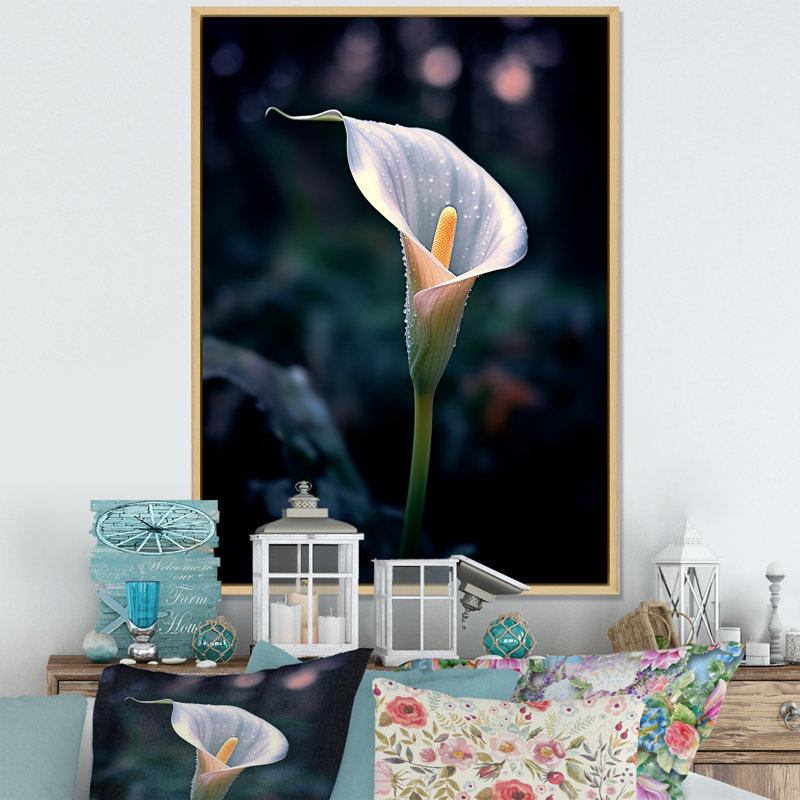 Calla Lily Moonlight Magic sur toile, Cadre naturel flottant, H 32 po x l 16 po x P 1 po