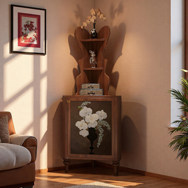 Multi-functional wooden corner cabinet, Walnut