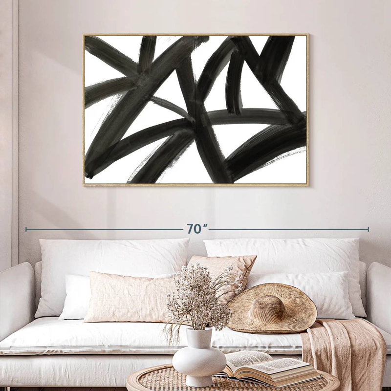 Abstrait de routes noires, Cadre flottant en bois naturel, 46 po x 31 po