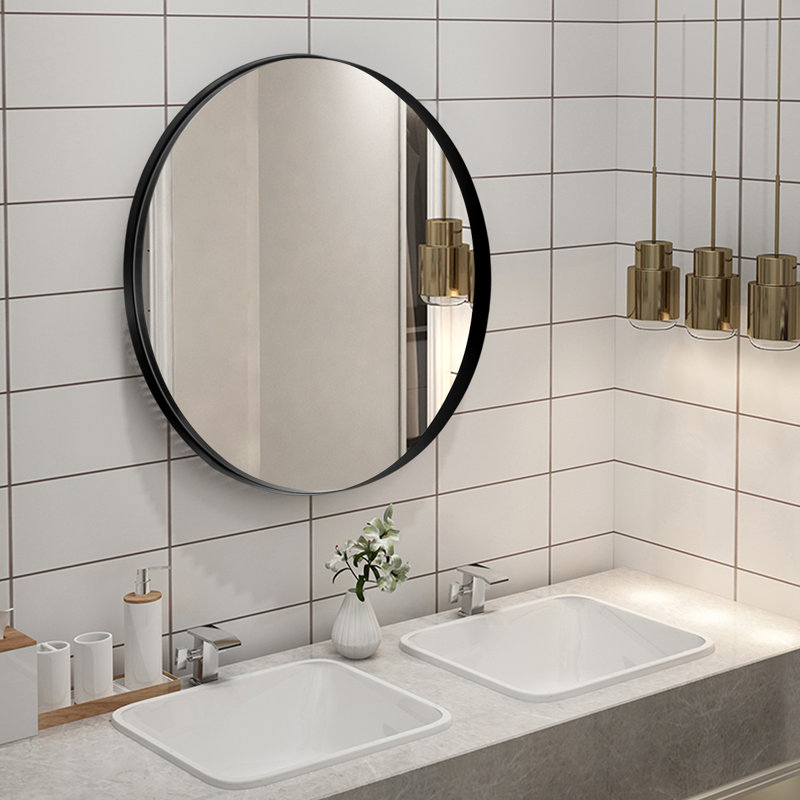 Miroir mural rond en métal, Noir, 42 po x 42 po