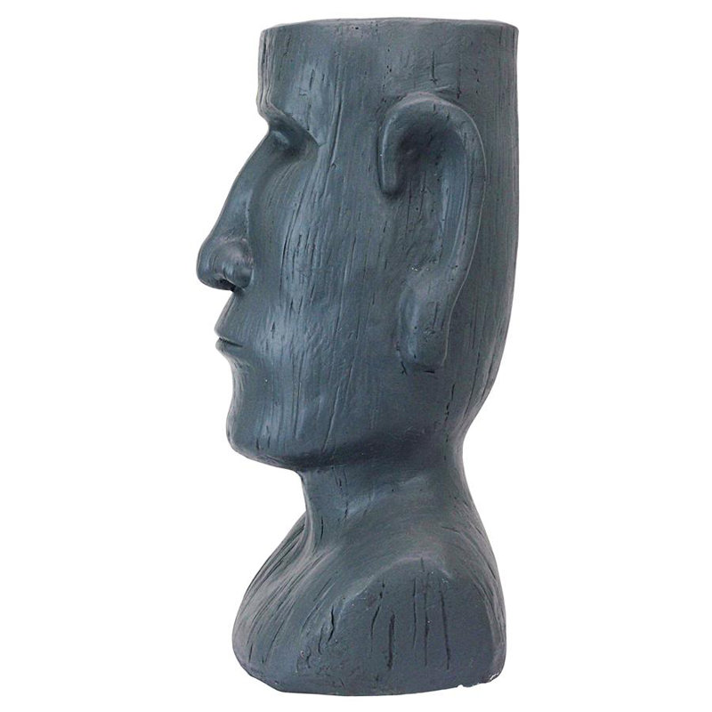 Gray Stone Resin Easter Island Moai Head Planter Set