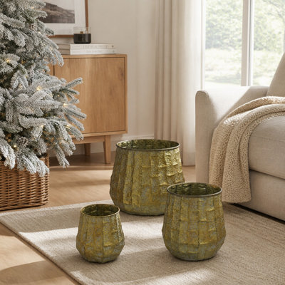 Ensemble de 3 jardinières en métal vieilli