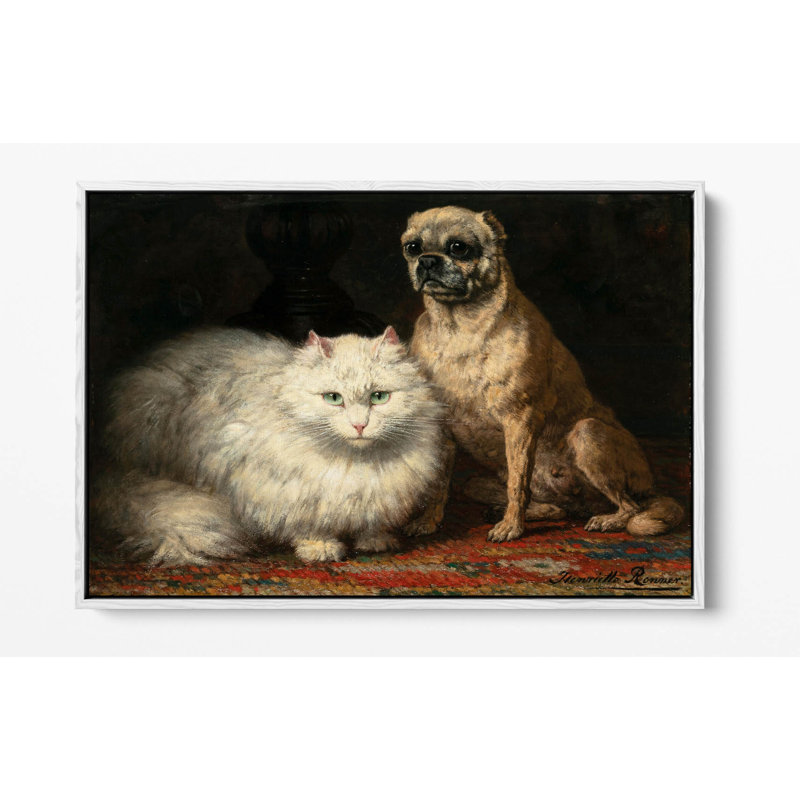Henriette Ronner Knip Two Friends Canvas Floater Print Picture Art - Black Frame, 50.8 cm H x 76.2 cm W, White