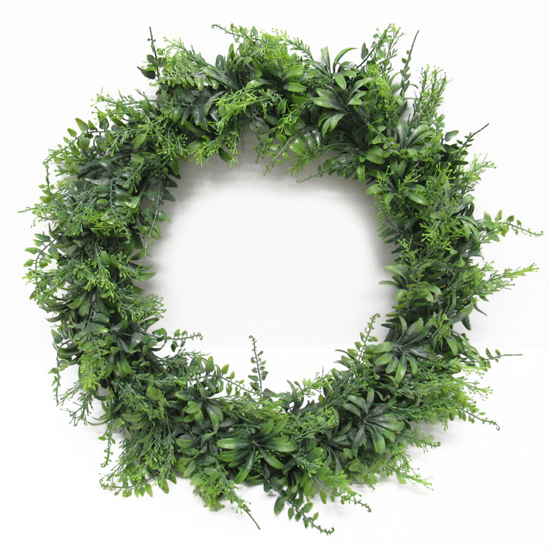 Couronne de fougères artificielles, H 14 po x l 14 po x P 3,75 po