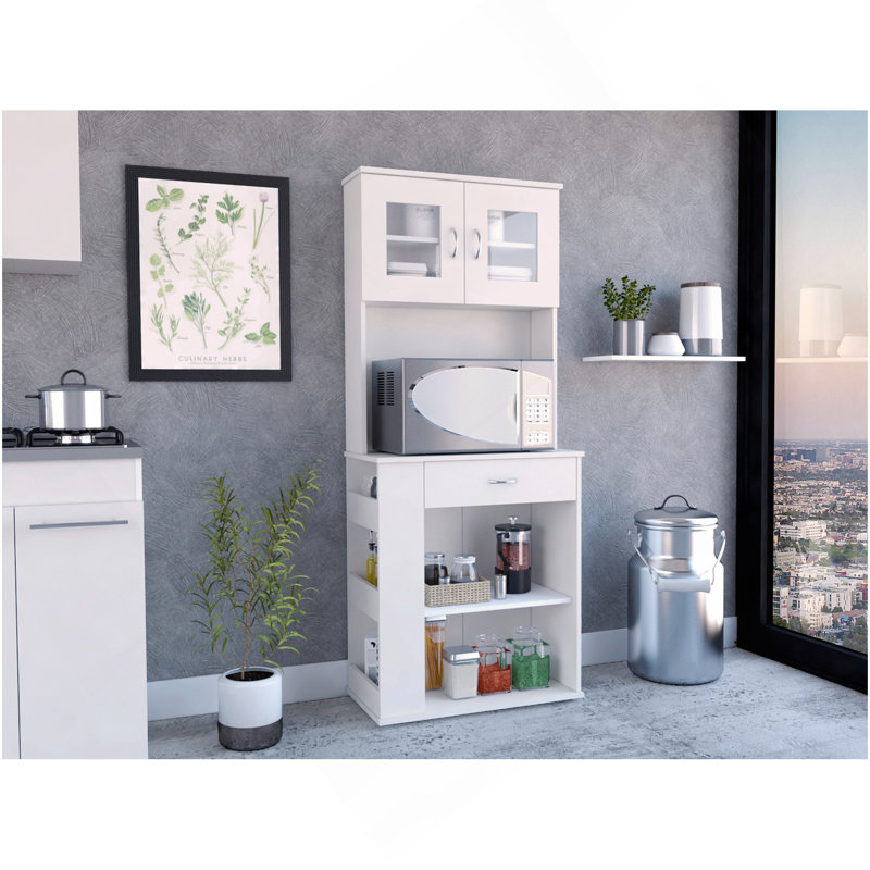 Garde-manger Capienza, deux tablettes, double porte, un tiroir, trois tablettes latérales - blanc