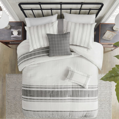 6 pièces de literie pour grand lit - gris coton / blanc, meilleur ajustement du matelas, édredon surdimensionné lavable à la machine