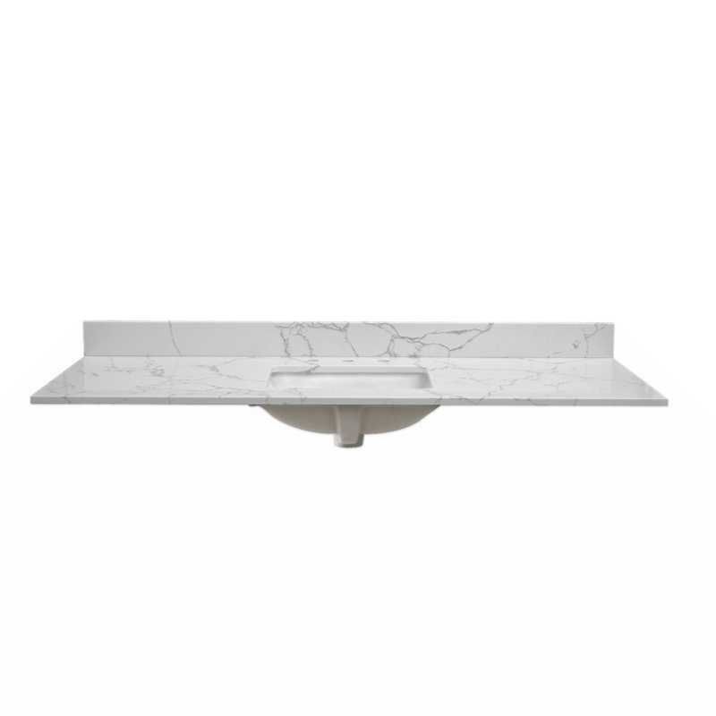 Bathroom Stone Vanity Top With Undermount Ceramic Sink And  Faucet Hole With