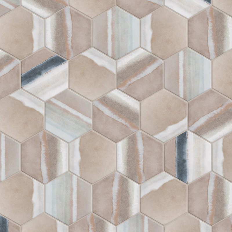 Carreau de mur et plancher aspect pierre 8 pi x 9 pi Matter Hex, Taupe / bleu